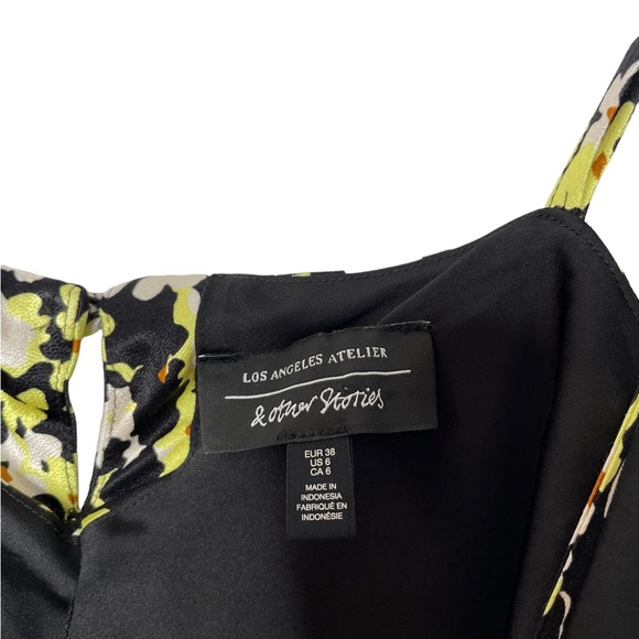 & Other Stories | Satin Mini Dress in Yellow Floral Print US 6 - Picture 4 of 8